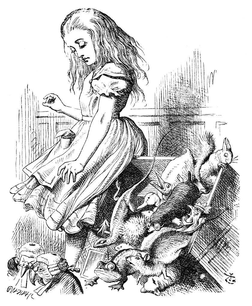 Original children's illustration by John Tenniel of Alice and cards from Alice in Wonderland 