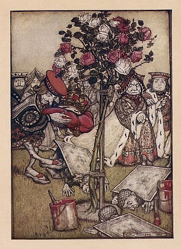 Original children's illustration of Painting Roses from Alice in Wonderland 