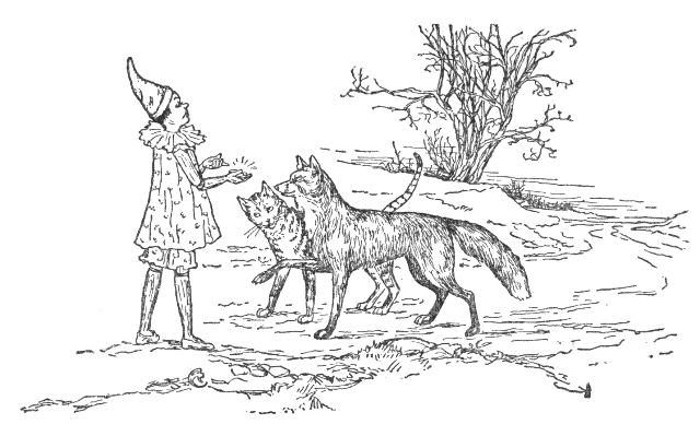 Bedtime Stories Pinocchio the Original Storybook illustration of puppet and wolves chapter 11